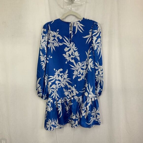 Alexis X Target Blue White Floral Long Sleeves Tiered Satin Mini Dress M - Picture 6 of 13